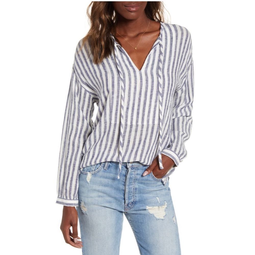 Rails Rio Blue White Stripe Nina Linen Blend Blouse NWT size XS